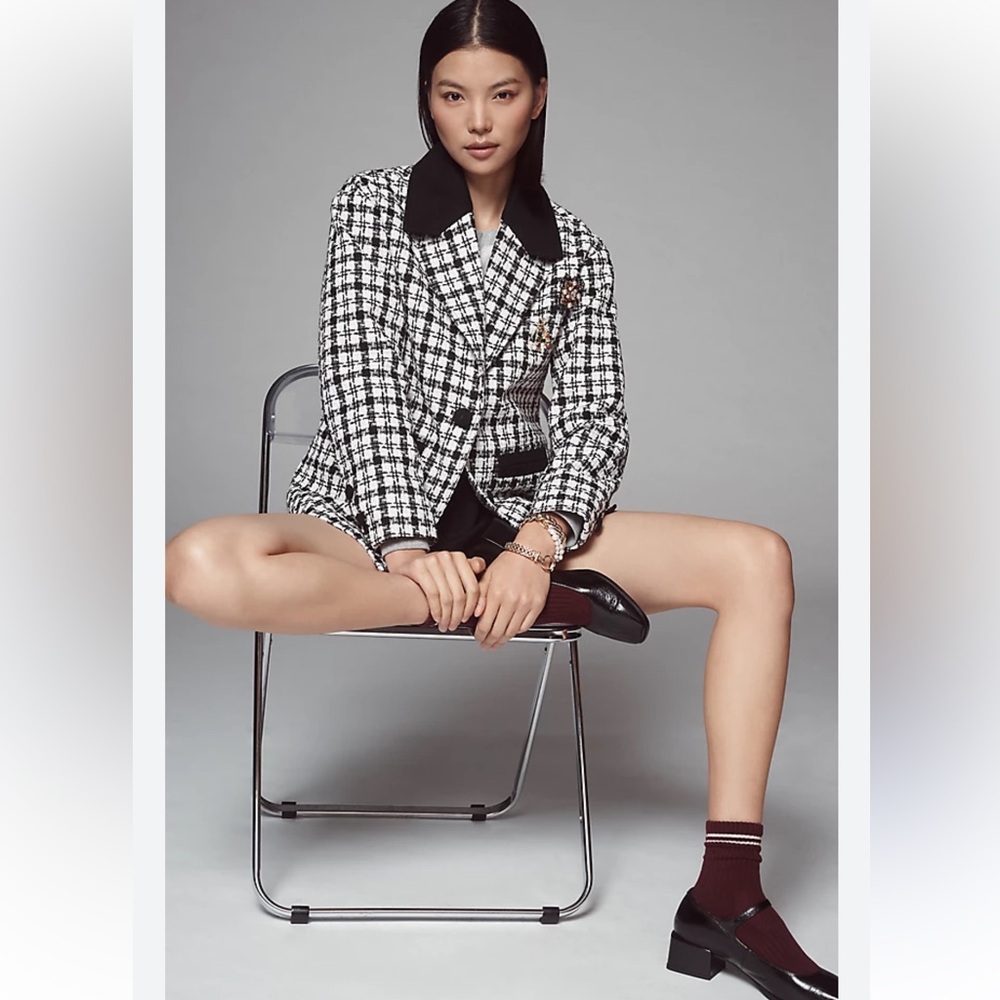 Avec Les Filles Black and White Houndstooth Blazer XXS
